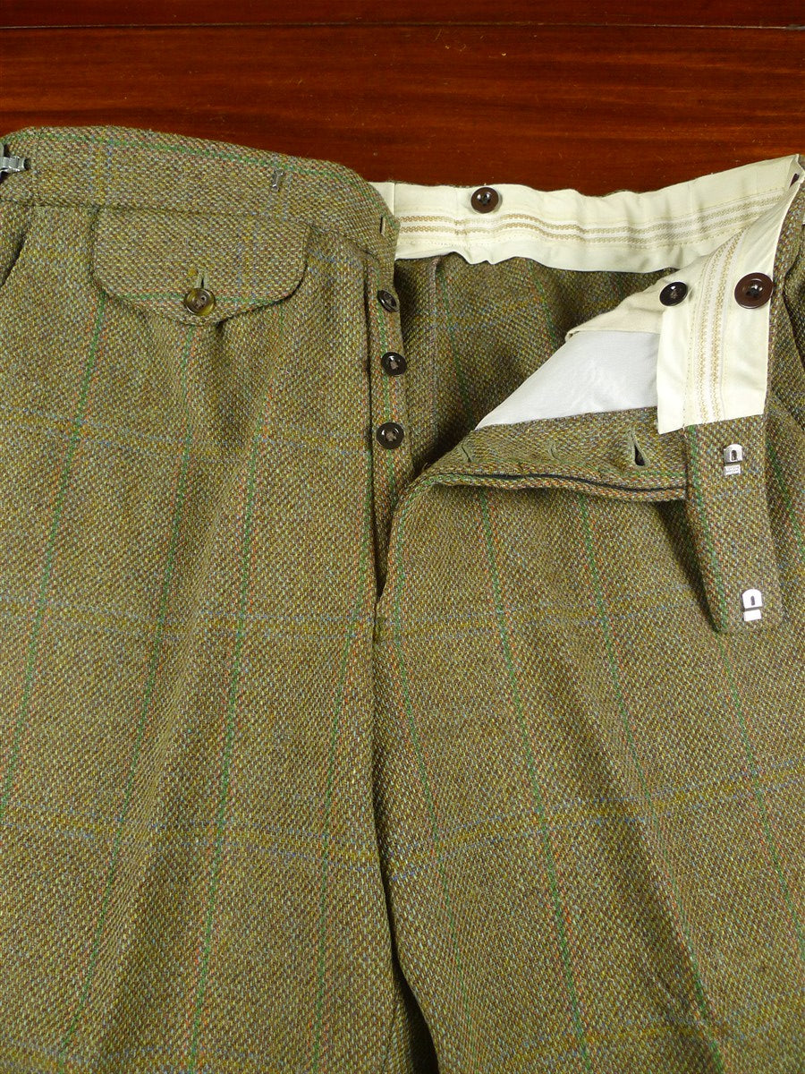 26/0488 vintage british extra-heavyweight green wp check tweed shooting breeks 38
