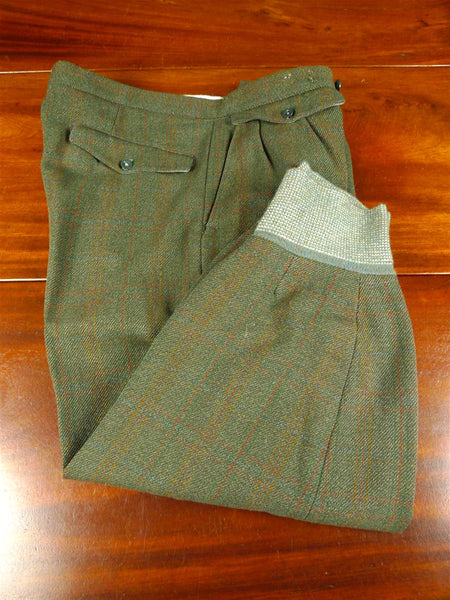 26/0491 vintage bespoke tailor heavyweight dark green / amber wp check tweed shooting breeks 36