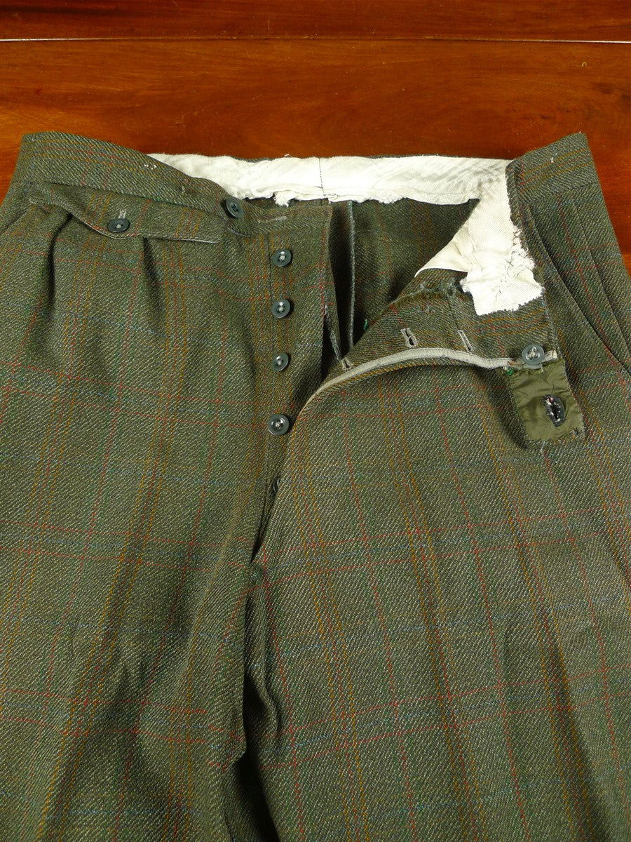 26/0491 vintage bespoke tailor heavyweight dark green / amber wp check tweed shooting breeks 36