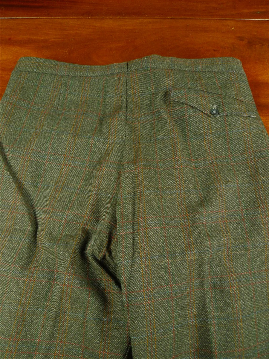 26/0491 vintage bespoke tailor heavyweight dark green / amber wp check tweed shooting breeks 36
