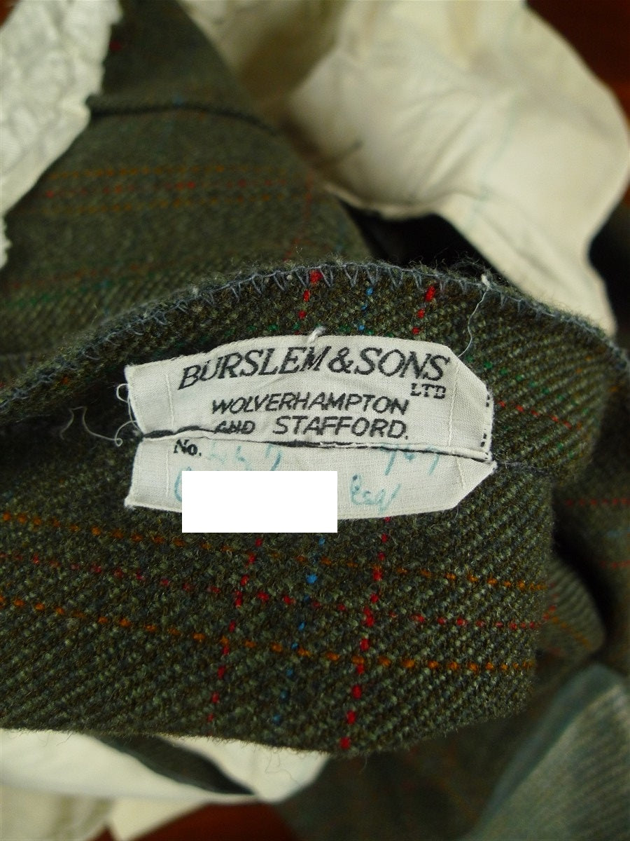 26/0491 vintage bespoke tailor heavyweight dark green / amber wp check tweed shooting breeks 36