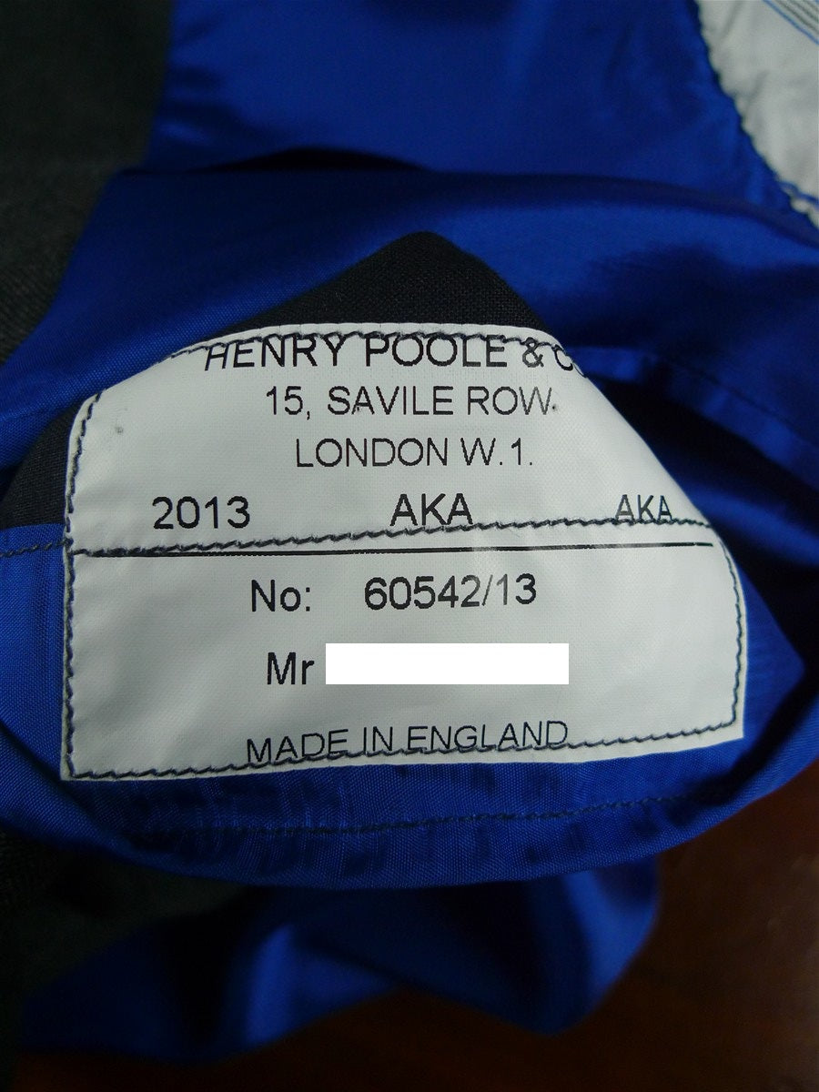 26/0497 near immaculate 2013 henry poole savile row bespoke grey pick weave 3-piece worsted suit 46 extra long