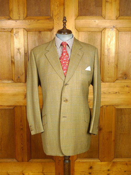 26/0498 immaculate 2012 henry poole savile row bespoke tan / blue windowpane check sports jacket blazer 49 extra long