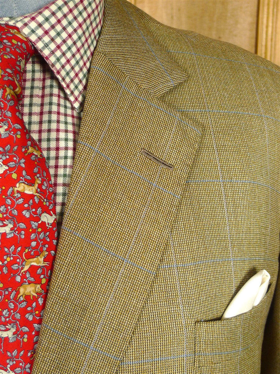 26/0498 immaculate 2012 henry poole savile row bespoke tan / blue windowpane check sports jacket blazer 49 extra long