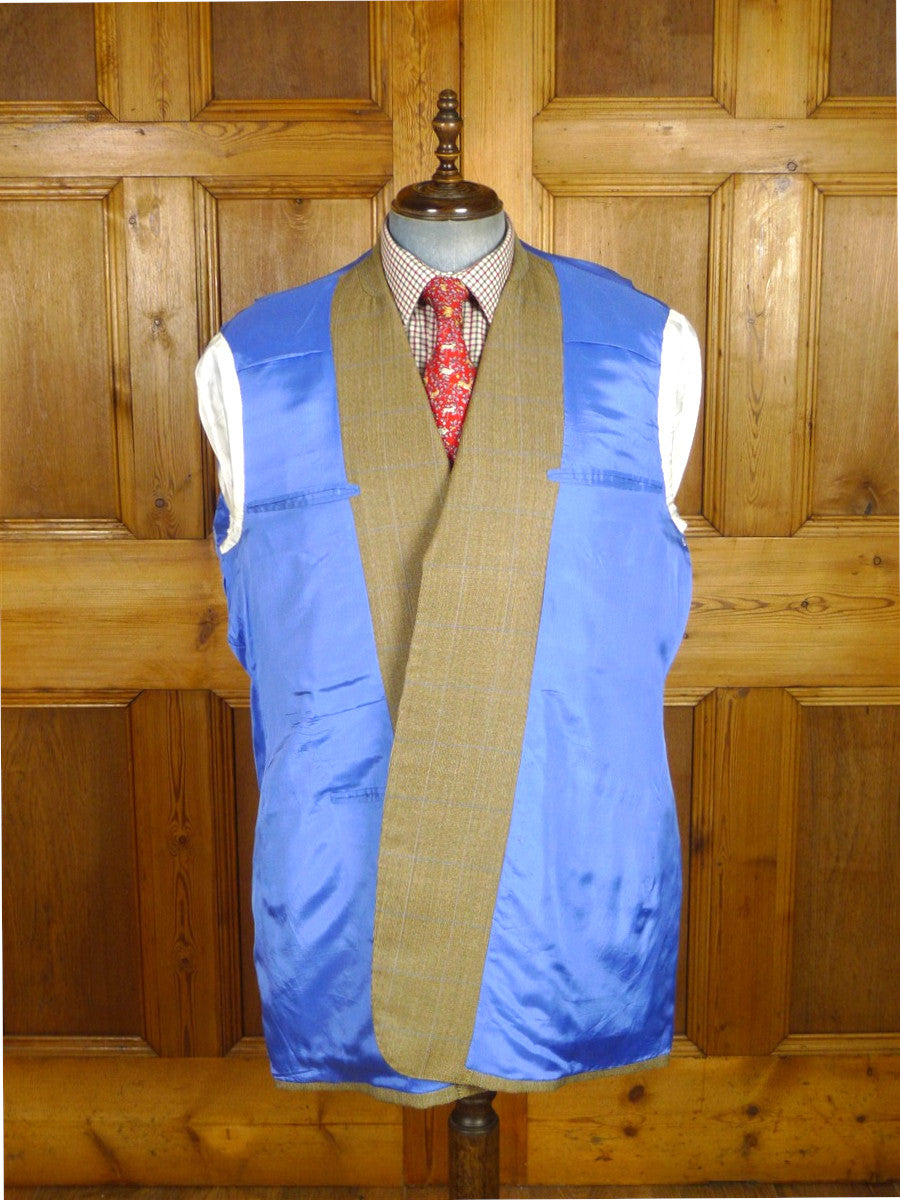 26/0498 immaculate 2012 henry poole savile row bespoke tan / blue windowpane check sports jacket blazer 49 extra long