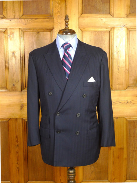 26/0513 maurice sedwell 2003 savile row bespoke dark navy blue herringbone worsted d/b blazer 46 short to regular