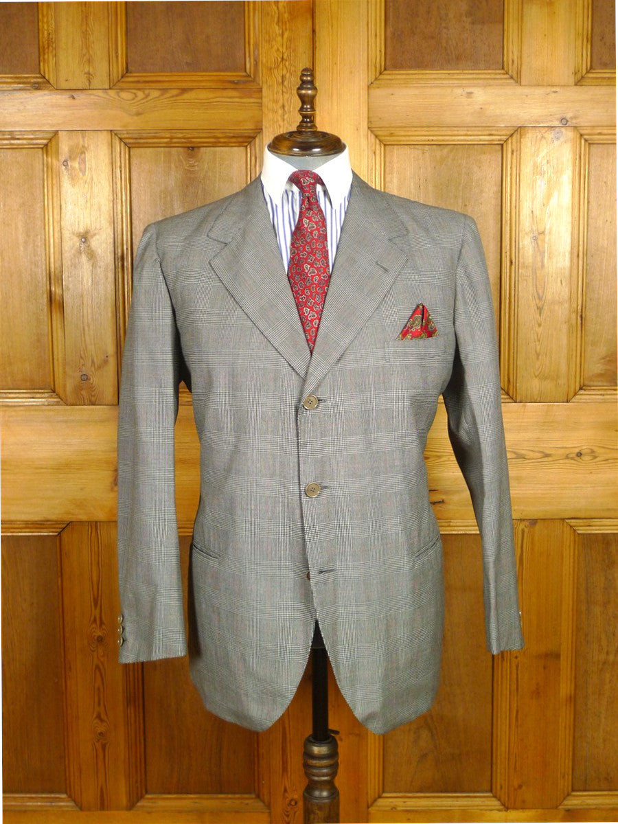 26/0519 very rare vintage 1976 caraceni of milan bespoke grey / red prince of wales check worsted suit 46 short to regular