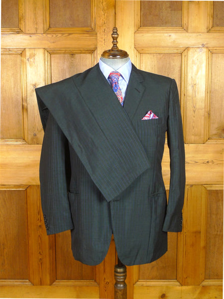 26/0521 vintage 1970 henry poole savile row bespoke charcoal grey / royal blue pin-stripe worsted & mohair suit 45 regular