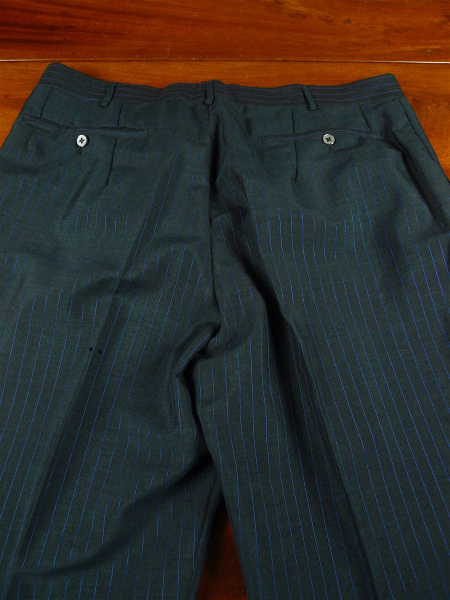 26/0521 vintage 1970 henry poole savile row bespoke charcoal grey / royal blue pin-stripe worsted & mohair suit 45 regular