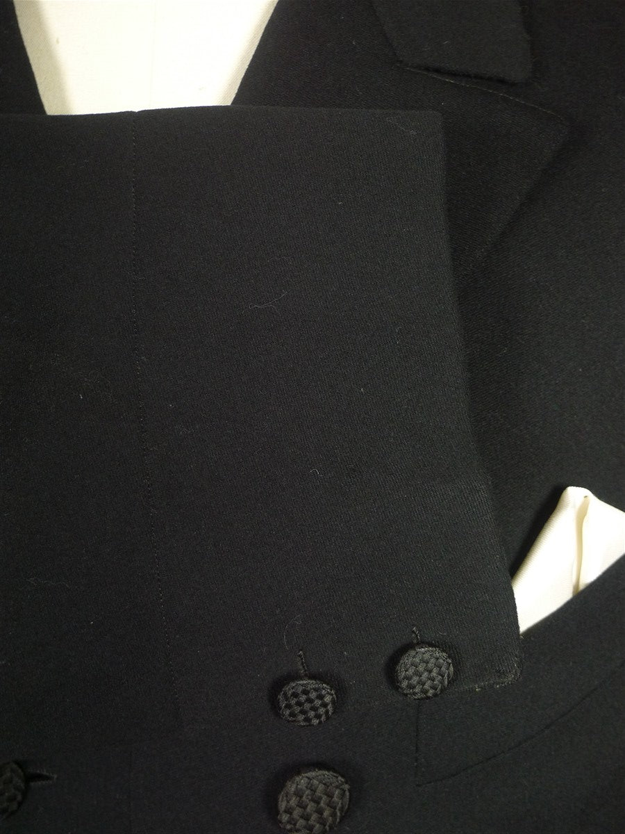 26/0537 wonderful antique paris tailored black wool d/b frock coat w/ beautiful detailing 35 regular