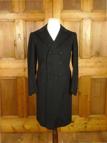 26/0541 genuine antique black wool d/b frock coat w/ beautiful detailing 35 short