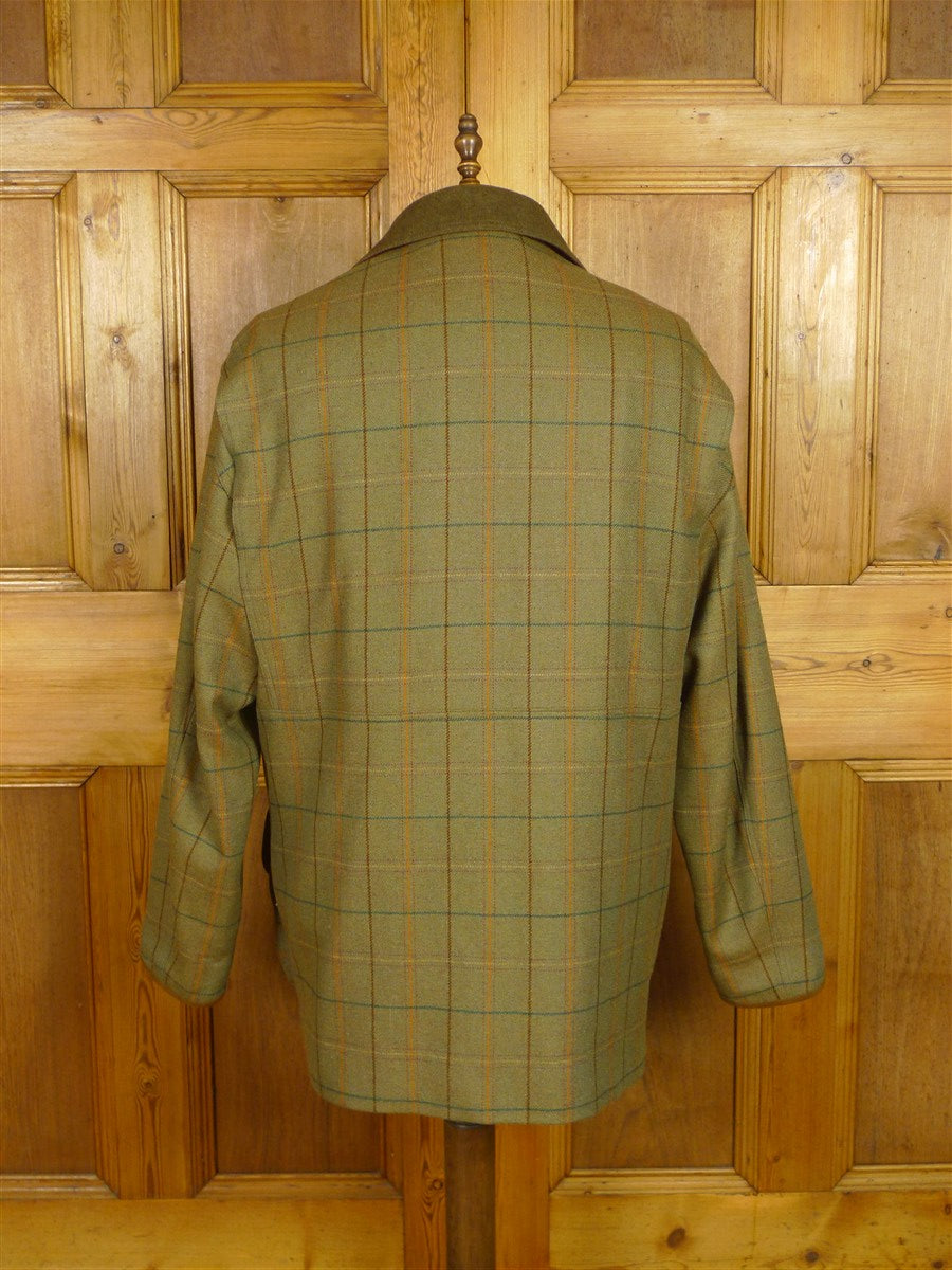26/0546 mint nearly new chrysalis green / graph check tweed shooting jacket field coat w/ all weather membrane 46