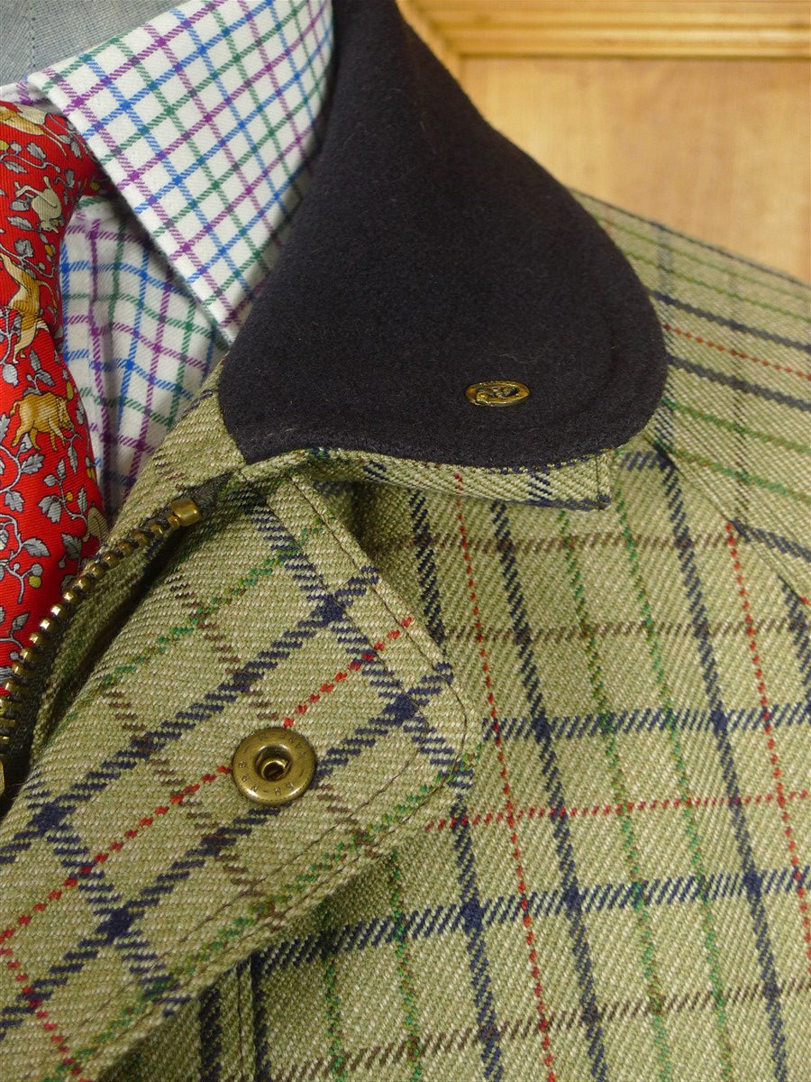 26/0544 near immaculate chrysalis green graph check tweed shooting jacket field coat w/ all weather membrane 44-45