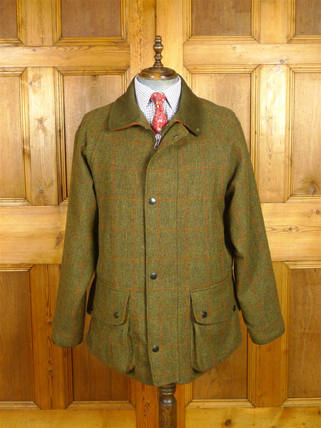 26/0545 mint nearly new chrysalis green / amber wp check tweed shooting jacket field coat w/ all weather membrane 46