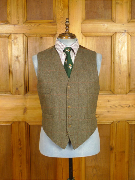26/0551 vintage tom brown savile row bespoke brown / red wp check tweed country waistcoat 42-43