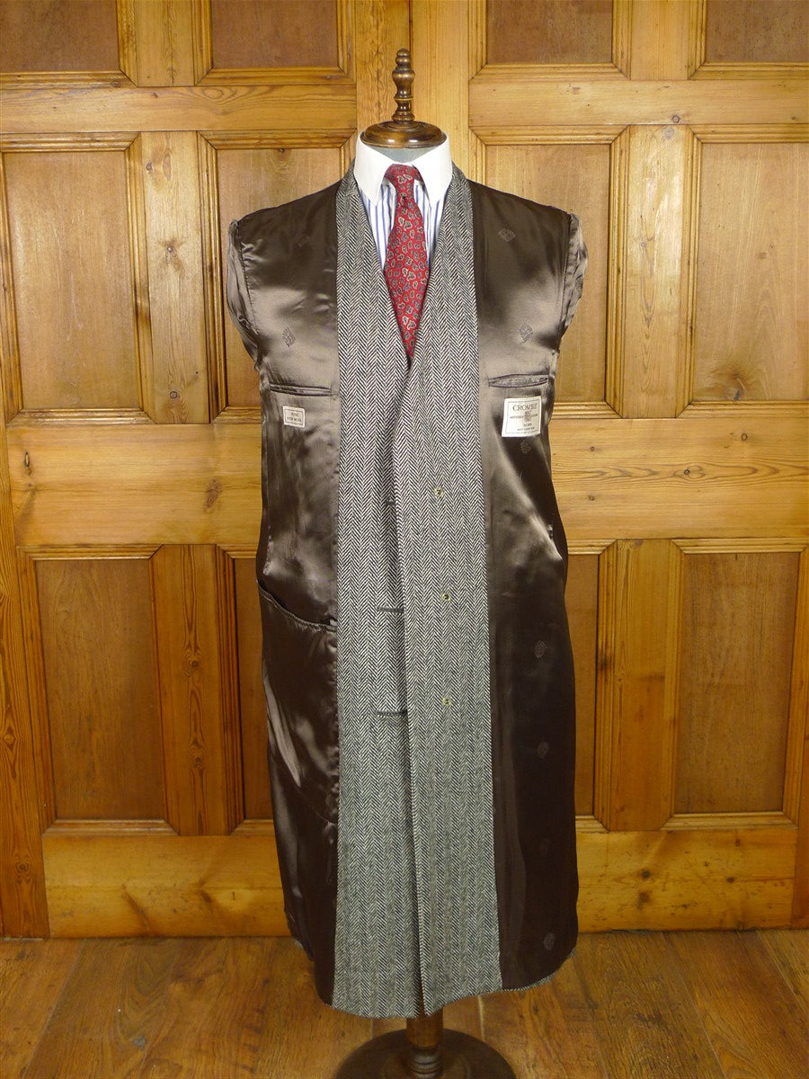 26/0555 near immaculate vintage crombie grey herringbone wool fly-front overcoat 40 regular