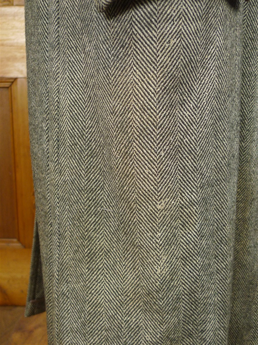 26/0398 genuine 1940s vintage heavyweight grey herringbone tweed full-length overcoat coat 41-42