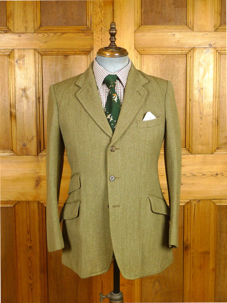 26/0567 vintage green keepers tweed hacking jacket w/ ghillie collar & poachers pocket 38 regular