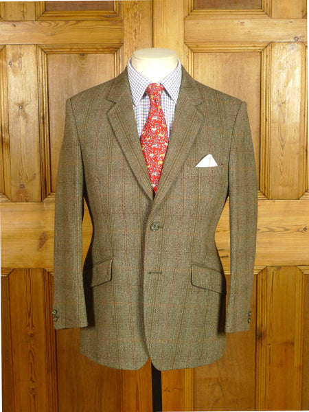 26/0568 immaculate vintage john g hardy brown herringbone overcheck tweed jacket 37 extra-short