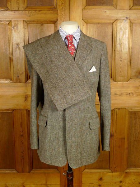 26/0581 vintage 1988 dege & sons savile row bespoke light brown donegal weave 3-piece tweed suit 38 long