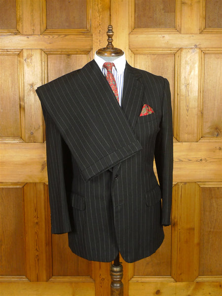 26/0577 vintage heavyweight 1984 tom brown savile row bespoke black rope-stripe worsted suit 42-43 regular