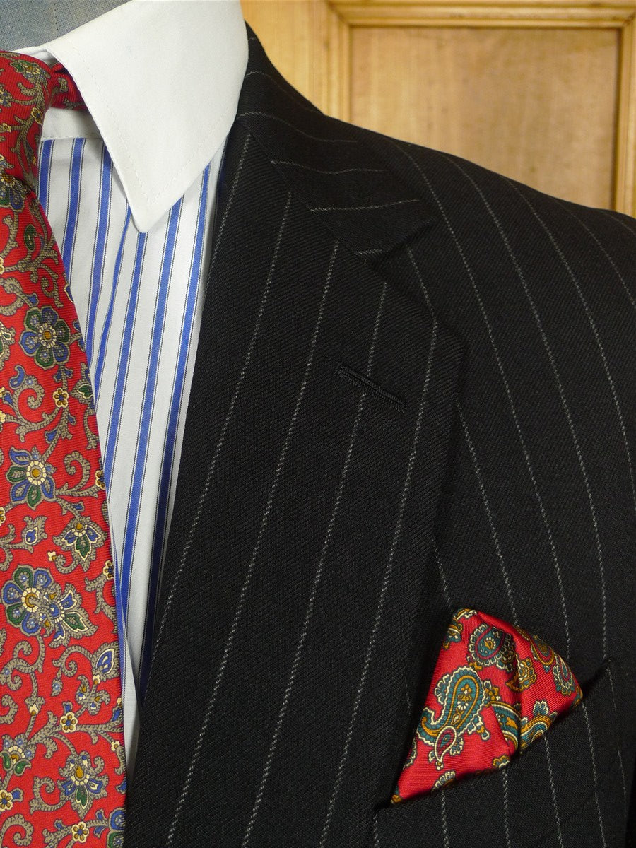 26/0577 vintage heavyweight 1984 tom brown savile row bespoke black rope-stripe worsted suit 42-43 regular