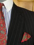 26/0577 vintage heavyweight 1984 tom brown savile row bespoke black rope-stripe worsted suit 42-43 regular