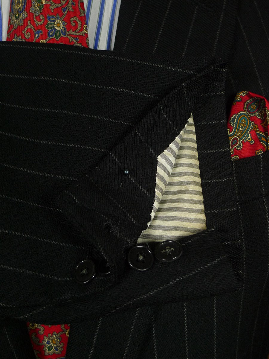 26/0577 vintage heavyweight 1984 tom brown savile row bespoke black rope-stripe worsted suit 42-43 regular