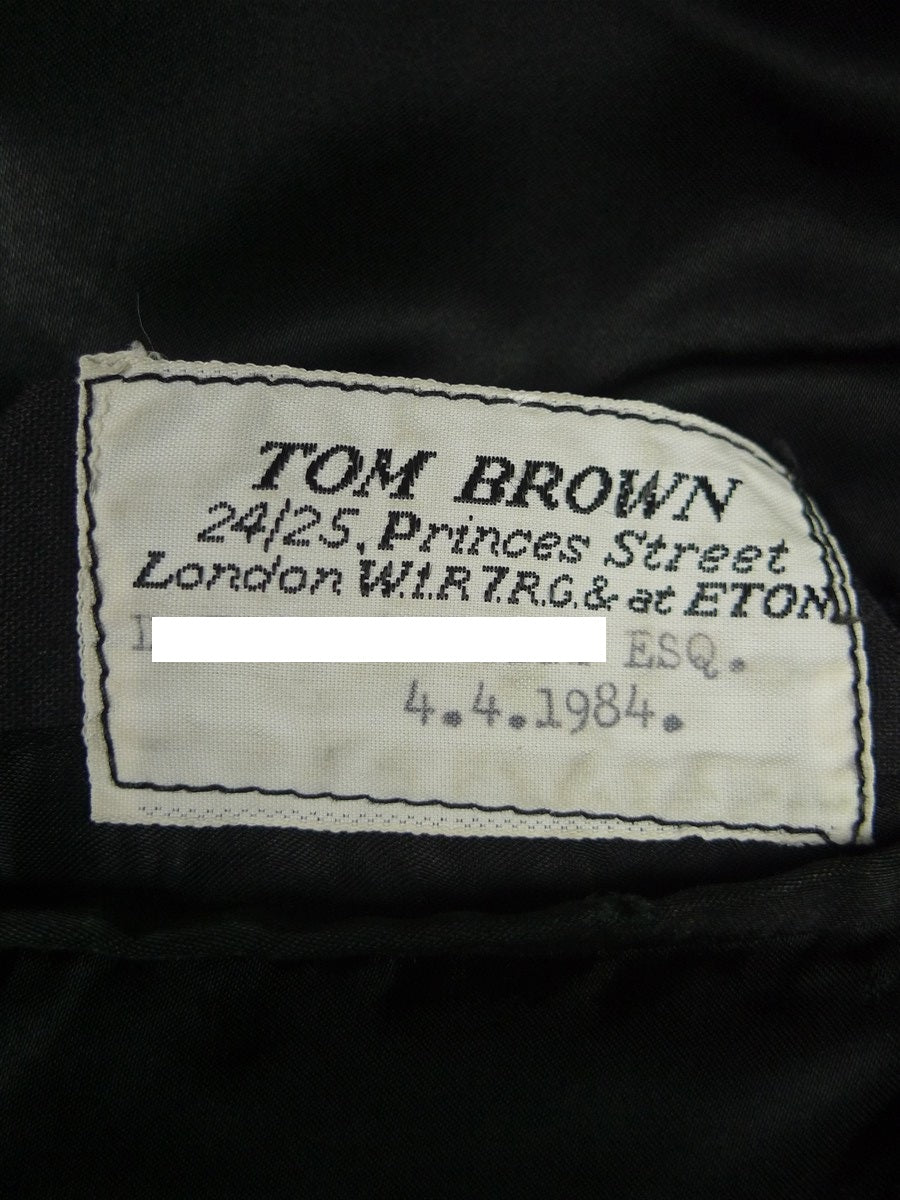 26/0577 vintage heavyweight 1984 tom brown savile row bespoke black rope-stripe worsted suit 42-43 regular