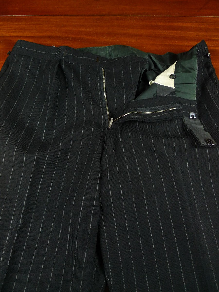 26/0577 vintage heavyweight 1984 tom brown savile row bespoke black rope-stripe worsted suit 42-43 regular