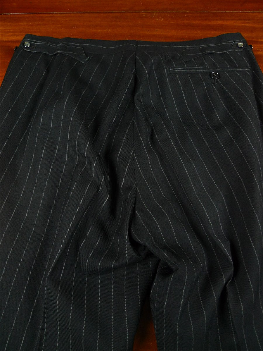 26/0577 vintage heavyweight 1984 tom brown savile row bespoke black rope-stripe worsted suit 42-43 regular