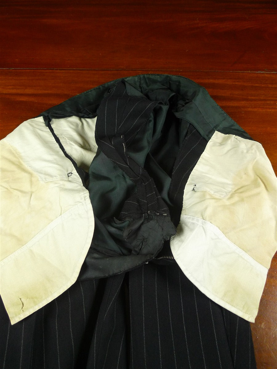 26/0577 vintage heavyweight 1984 tom brown savile row bespoke black rope-stripe worsted suit 42-43 regular