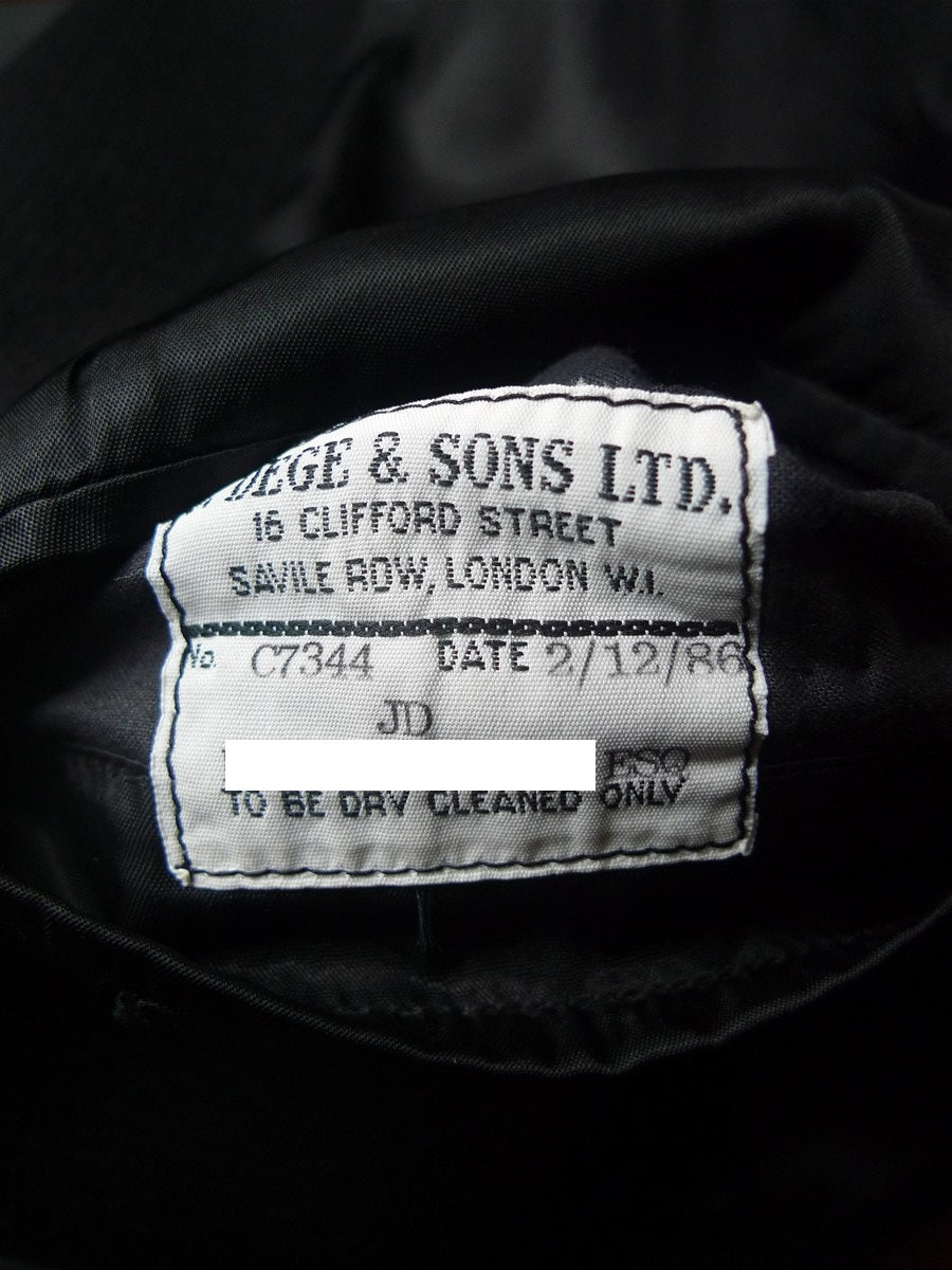 26/0591 immaculate 1986 dege & sons savile row bespoke black wool morning coat for royal ascot / weddings 38 regular to long