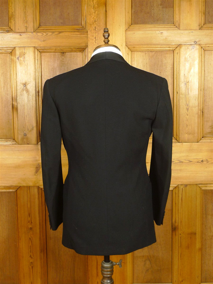 26/0610 vintage 1950s 1960s london tailor black barathea dinner jacket w/ grosgrain silk shawl lapel 39 regular