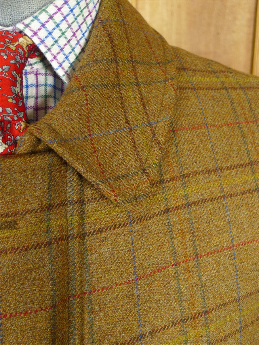 26/0606 near immaculate vintage daks (made by invertere) brown graph check tweed raglan sleeve shooting field coat w/ ghillie collar 44