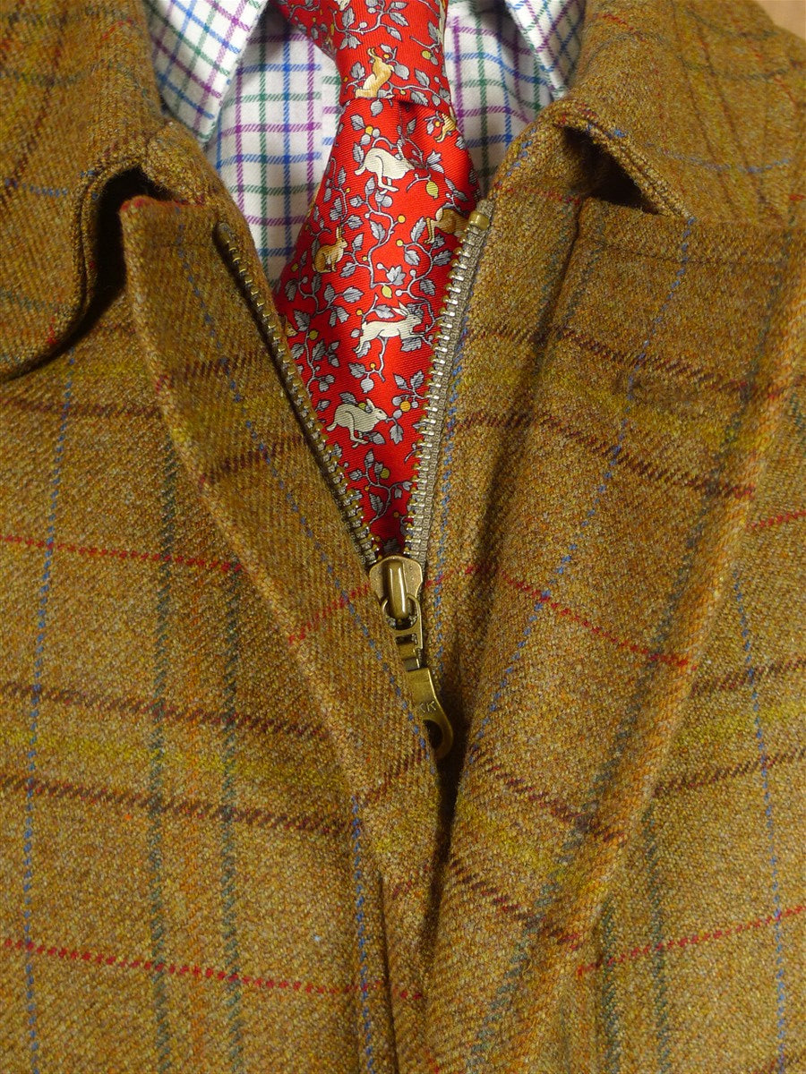 26/0606 near immaculate vintage daks (made by invertere) brown graph check tweed raglan sleeve shooting field coat w/ ghillie collar 44