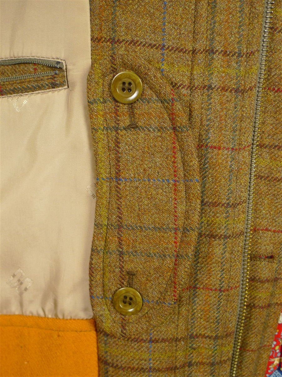 26/0606 near immaculate vintage daks (made by invertere) brown graph check tweed raglan sleeve shooting field coat w/ ghillie collar 44