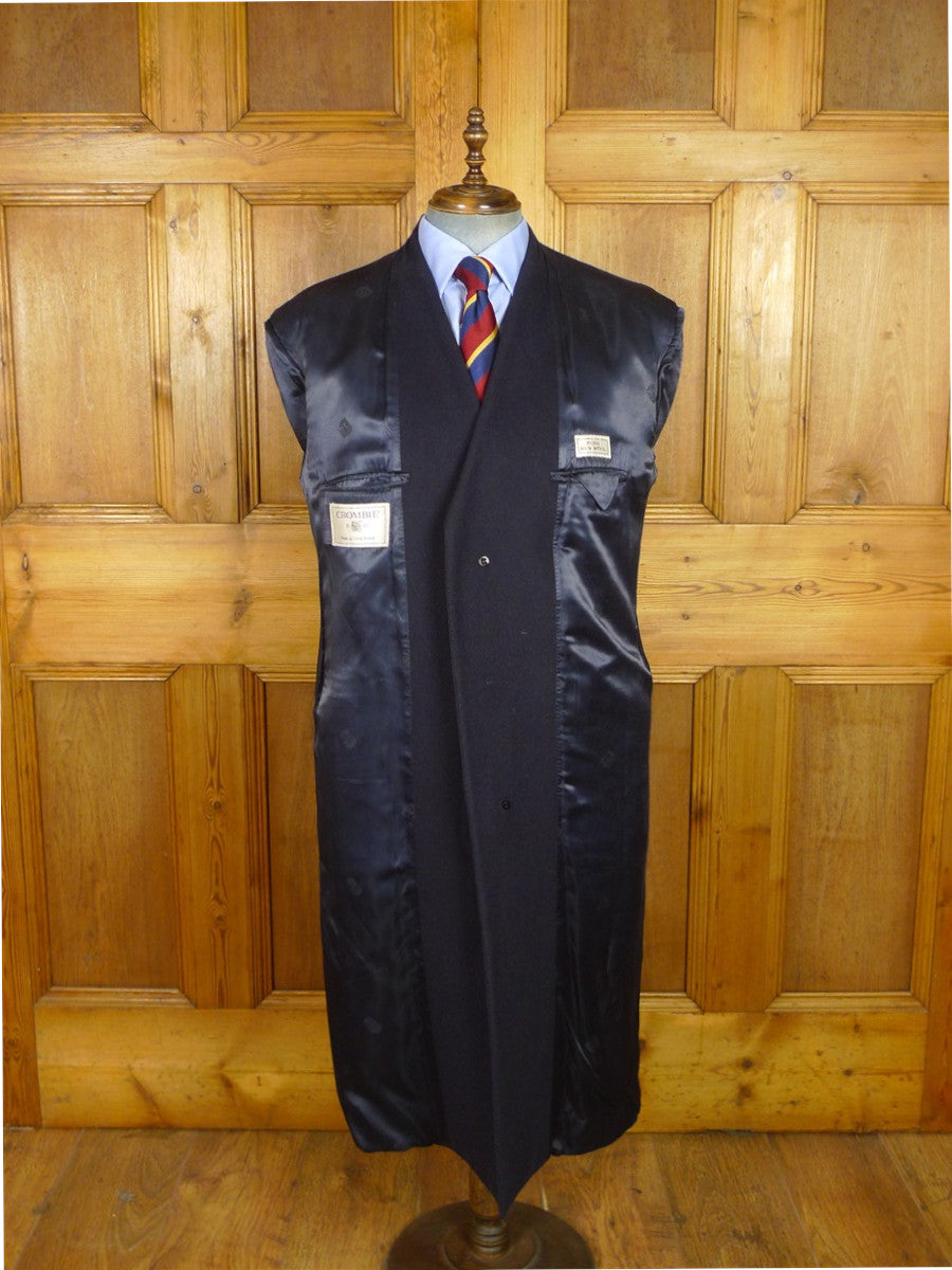 26/0613 vintage crombie navy blue wool fly-front overcoat coat 42-44 regular