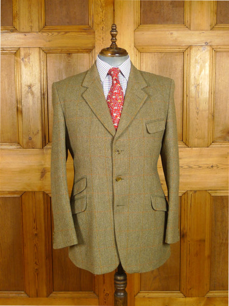26/0598 vintage john g hardy green wp check tweed jacket w/ besom flap top pocket 44 regular