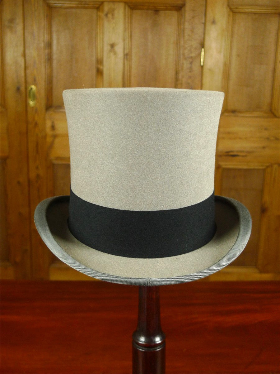 26/0617 vintage herbert johnson grey fur felt top hat w/ black band 56 cms