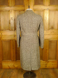 26/0625 beautiful genuine 1940s ww2 era vintage d/b brown wide herringbone weave tweed overcoat coat 38-39