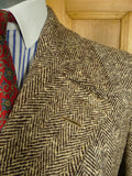 26/0625 beautiful genuine 1940s ww2 era vintage d/b brown wide herringbone weave tweed overcoat coat 38-39