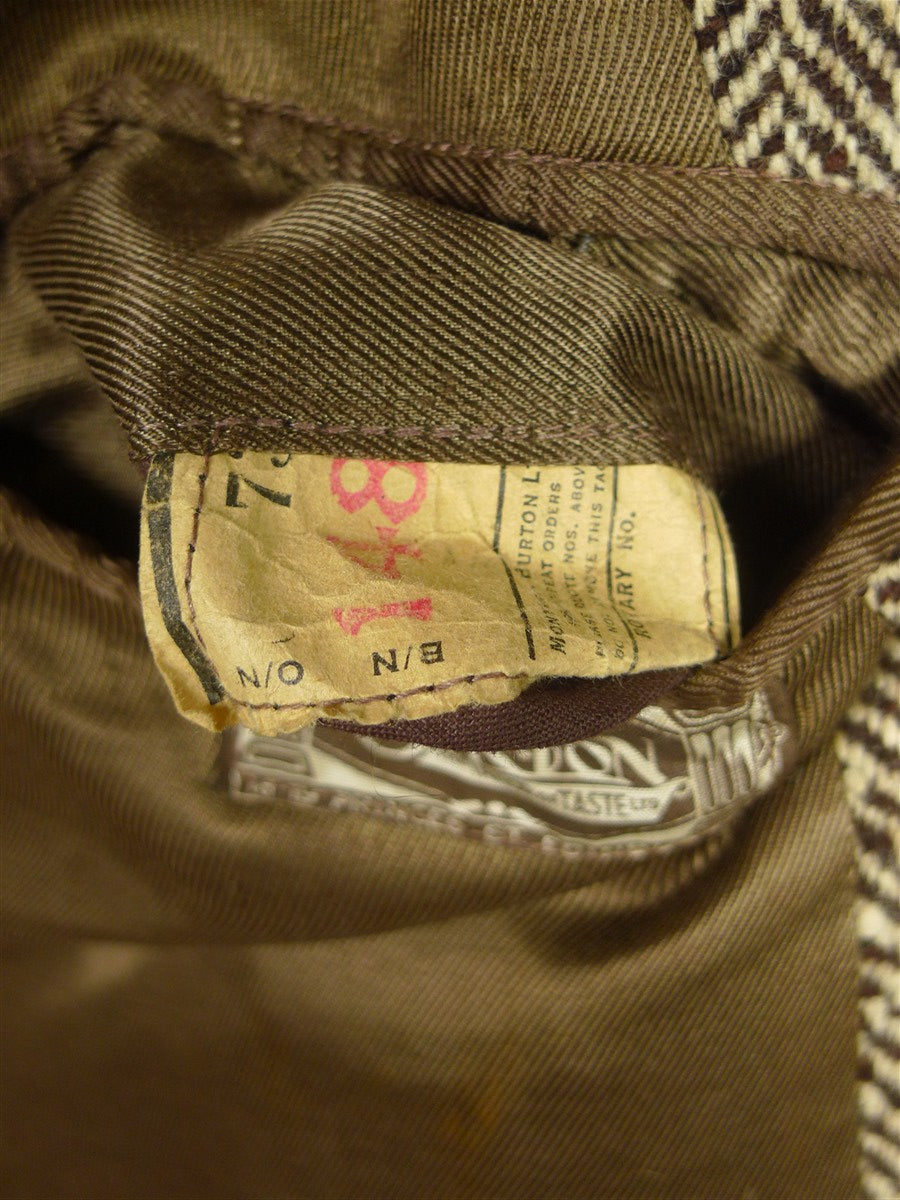 26/0625 beautiful genuine 1940s ww2 era vintage d/b brown wide herringbone weave tweed overcoat coat 38-39