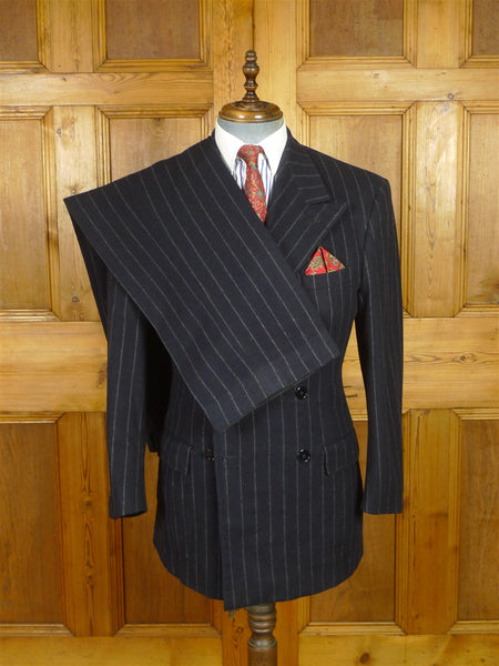 26/0627 ralph lauren purple label navy blue chalk-stripe wool & cashmere d/b suit 39 long