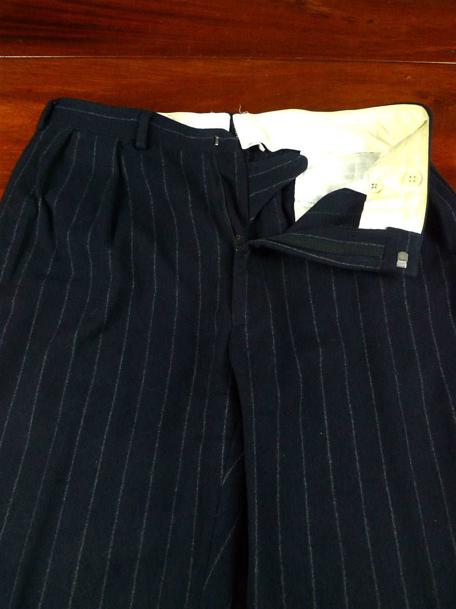 26/0627 ralph lauren purple label navy blue chalk-stripe wool & cashmere d/b suit 39 long