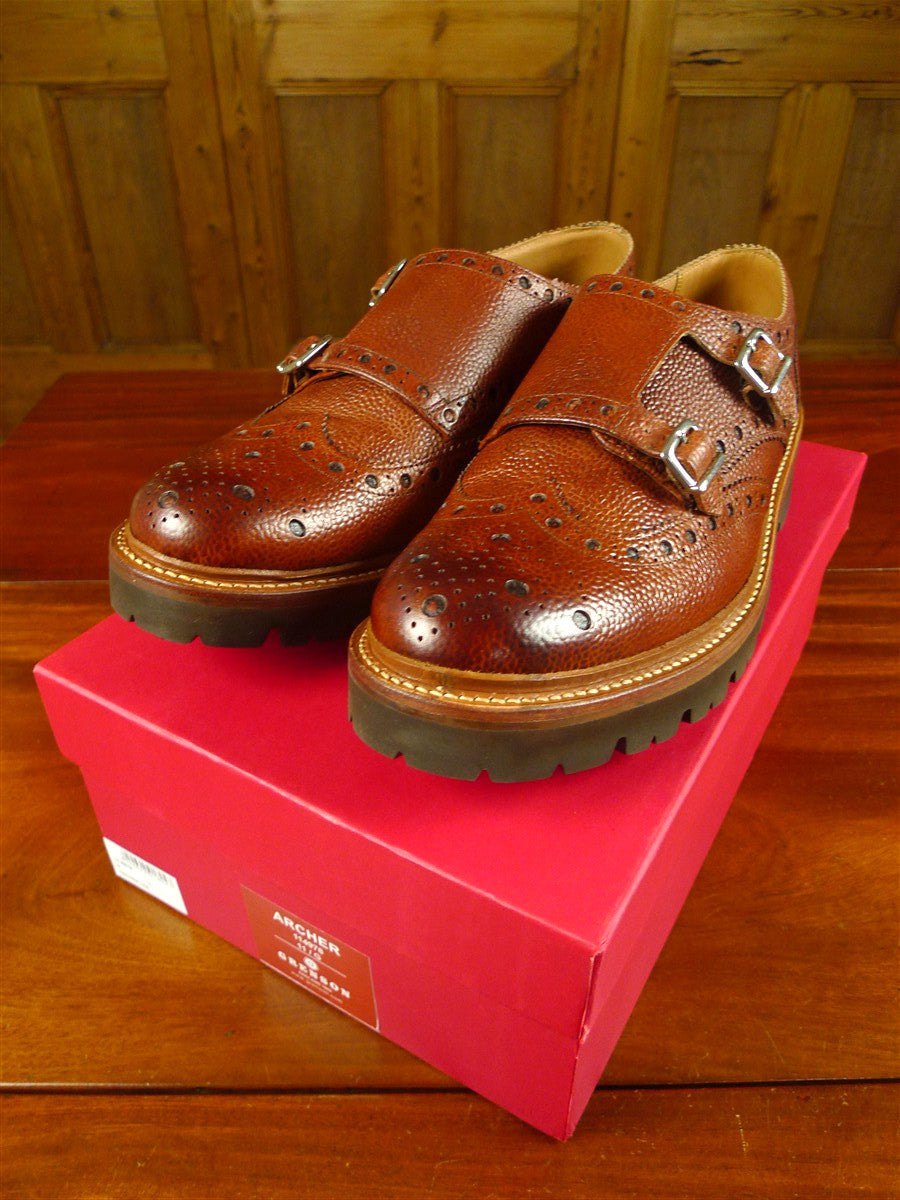 26/0630 new in box grenson archer tan textured leather monk strap shoe (rrp £345) uk 11g