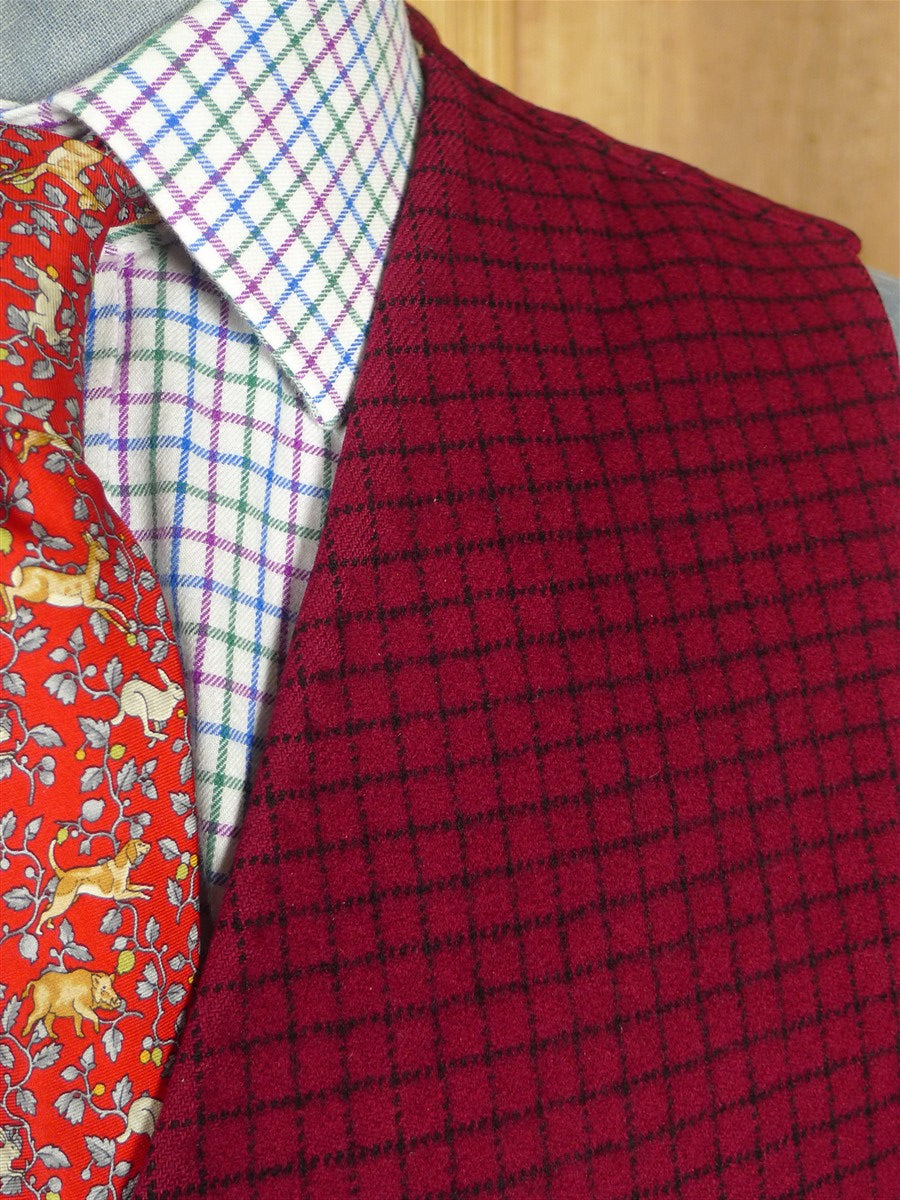 26/0641 beautiful 1950s vintage burgundy red tattersall check wool country waistcoat 42