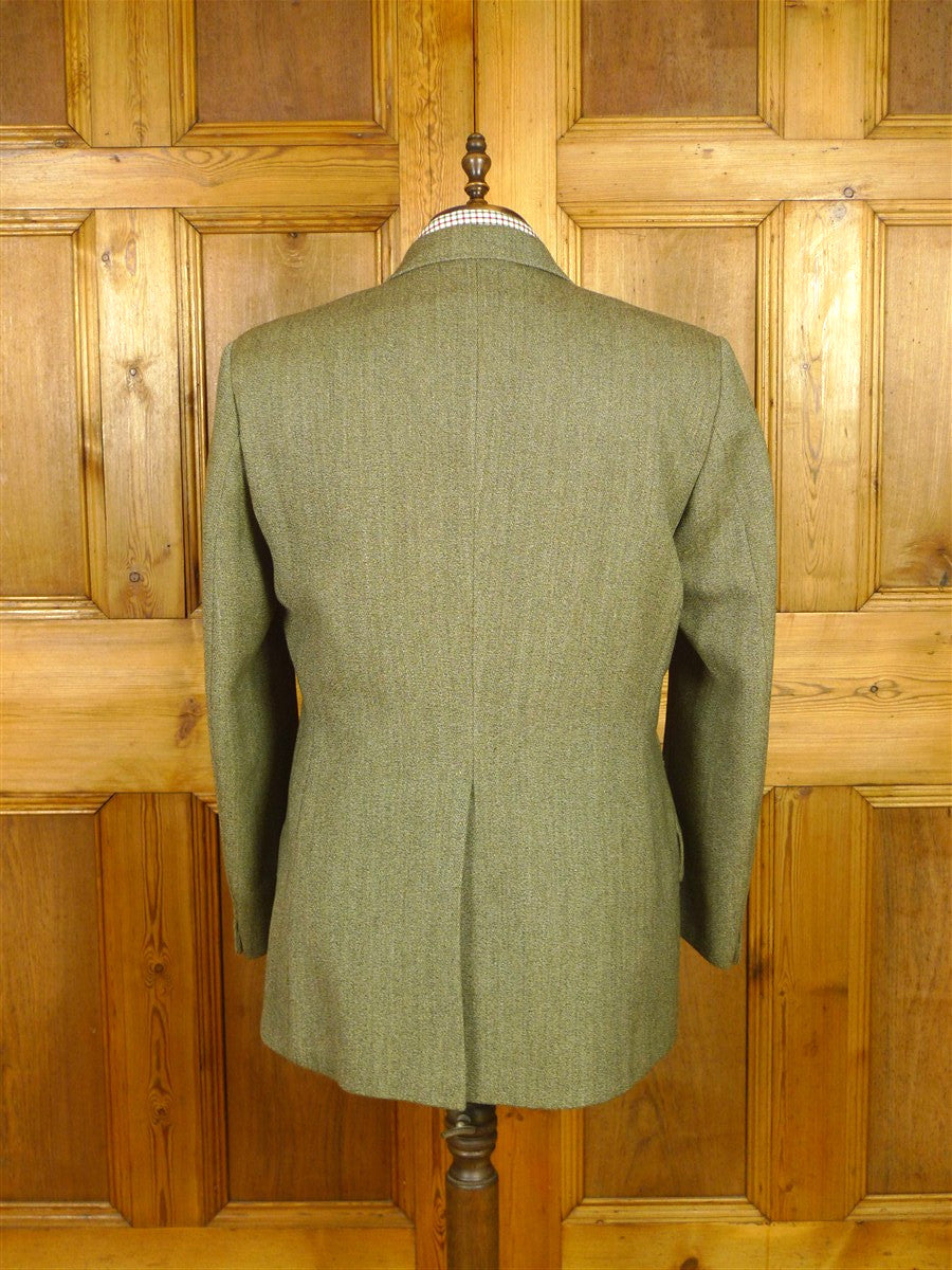 26/0645 immaculate swaine adeney heavyweight green keepers tweed hacking jacket w/ ghillie collar 44 regular