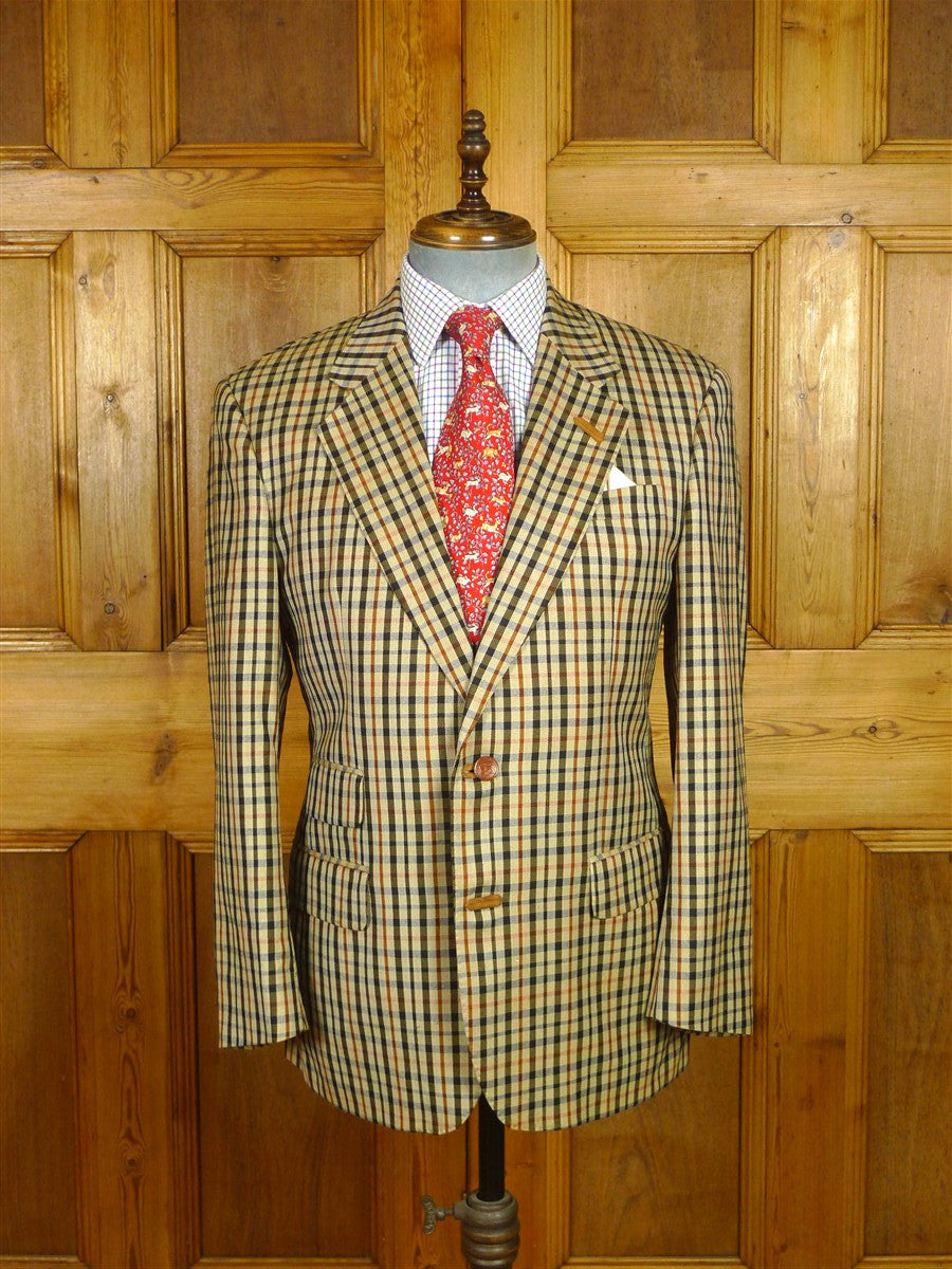 26/0650 vintage daks signature house check wool sports jacket blazer w/ suede trims 40 short