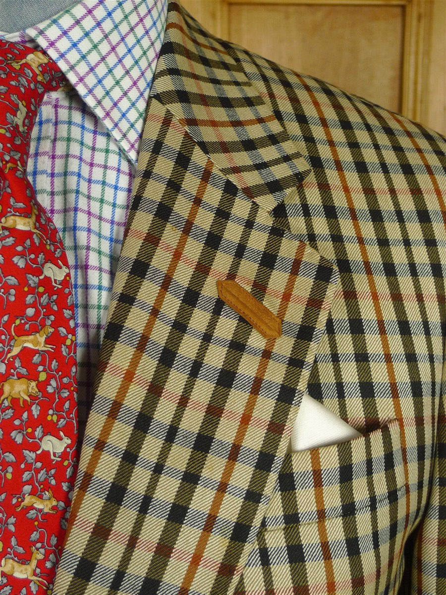 26/0650 vintage daks signature house check wool sports jacket blazer w/ suede trims 40 short